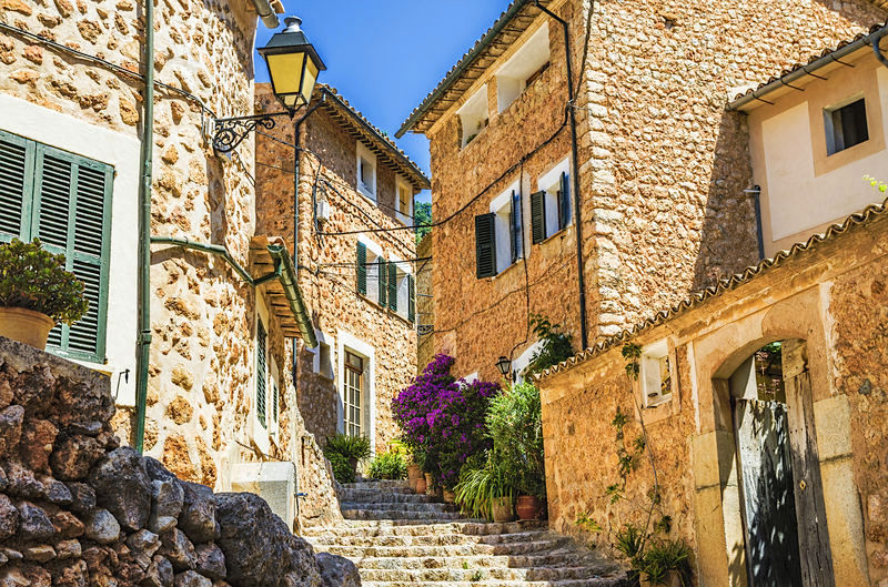 The streets and buildings in the village of Fornalutx on Majorca.
